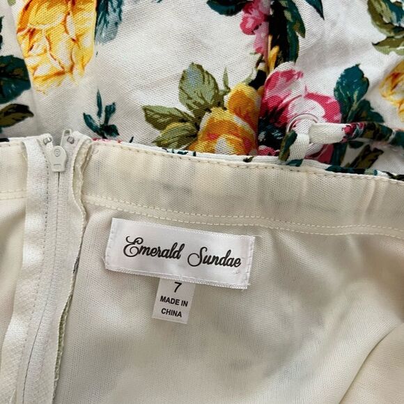 Emerald Sundae Pink Maroon Yellow Linen Blend Fit & Flare Dress Sz 7 Feminine - Picture 11 of 13